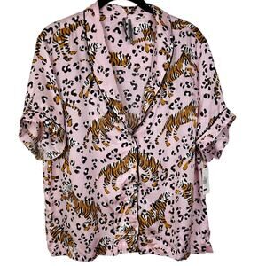 NEW Anthropologie Silky Pajama Top L Pink Animal Print